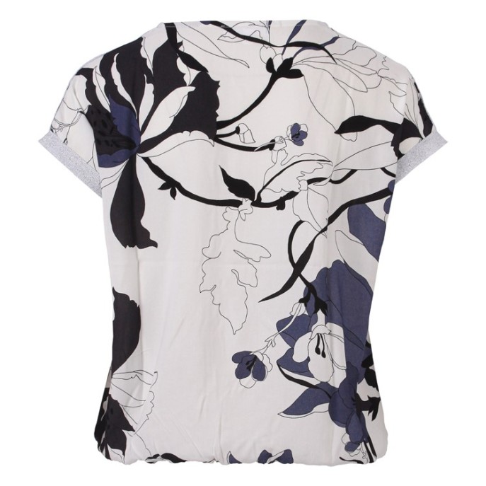 Enjoy Blouson blouse lurex tape Indigo print